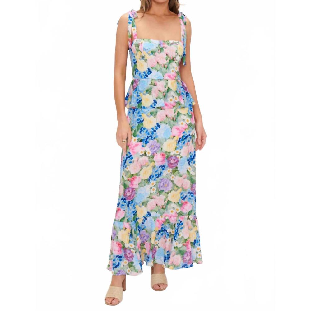 Show Me Your MuMu Floral Tie-Shoulder Maxi Dress in Pastel Blue Pink Green
